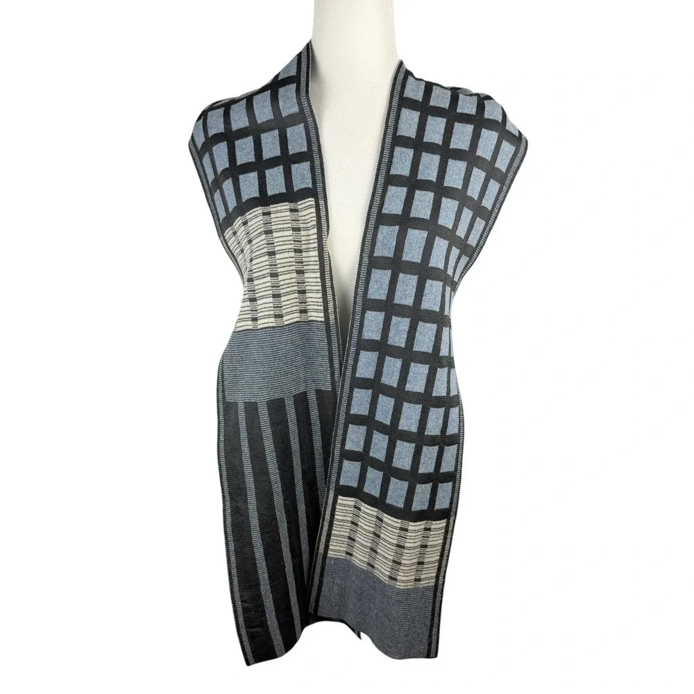 Fiori Di Firenze Scarf Blue Black Vintage Wool Blend Italy 74
